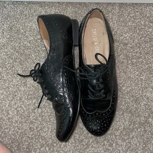 Black lace up flats